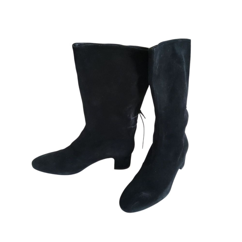 NWOT Fabio Rusconi Suede Leather Block Heel Boots Black Size 8